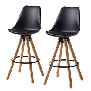Chaise de bar ALEDAS coque en plastique Imitation cuir / Hévéa massif - Noir - Lot de 2