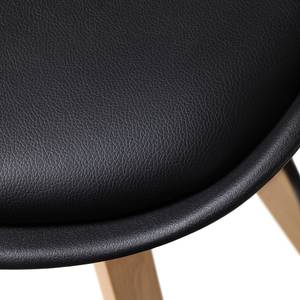 Chaise de bar ALEDAS coque en plastique Imitation cuir / Hévéa massif - Noir - Lot de 2