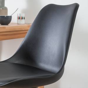 Chaise de bar ALEDAS coque en plastique Imitation cuir / Hévéa massif - Noir - Lot de 2