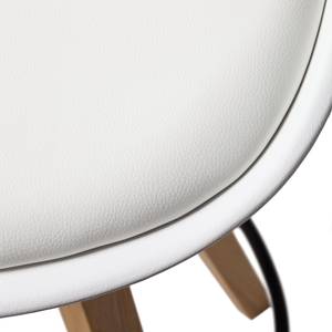 Chaise de bar ALEDAS coque en plastique Imitation cuir / Hévéa massif - Blanc - Lot de 2