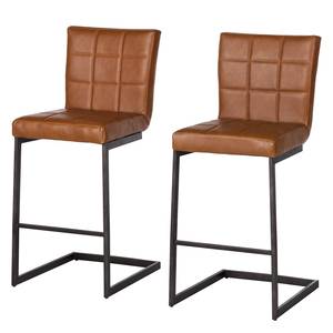 Chaises de bar Damia I (lot de 2) Imitation cuir - Cognac / Noir