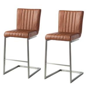 Chaises de bar Damia II (lot de 2) Imitation cuir - Cognac / Acier inoxydable