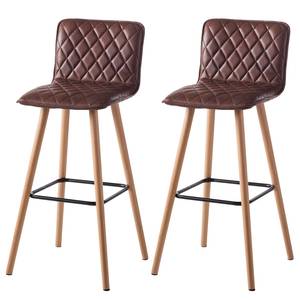 Chaises de bar Emelle I (lot de 2) Imitation cuir / Hêtre massif - Marron / Hêtre