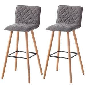 Chaises de bar Emelle II (lot de 2) Tissu / Hêtre massif - Gris / Hêtre