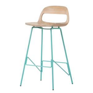 Chaise de bar Hennes Chêne massif / Métal - Turquoise - Hauteur : 94 cm