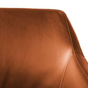 Chaise de bar NICHOLAS Imitation cuir / Chêne massif - Cuir synthétique Aken: Cognac vintage - Lot de 2