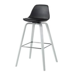 Chaises de bar Vallvik II (lot de 2) Imitation cuir / Chêne massif - Noir / Blanc