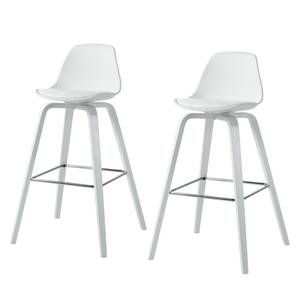 Chaises de bar Vallvik II (lot de 2) Imitation cuir / Chêne massif - Blanc