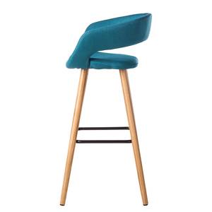 Chaises de bar Volda (lot de 2) Tissu / Chêne massif - Bleu pétrole