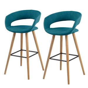 Chaises de bar Volda (lot de 2) Tissu / Chêne massif - Bleu pétrole