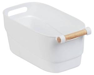 Kunststoffbehälter mit Holzgriff, weiß Weiß - Kunststoff - 15 x 12 x 27 cm