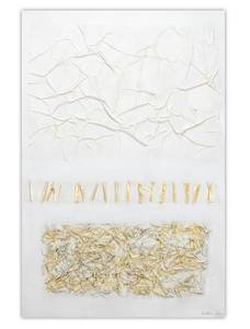 Acrylbild handgemalt Goldene Saat Gold - Weiß - Massivholz - Textil - 80 x 120 x 4 cm