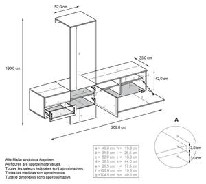 Garderobe Carlton Set 1 Anthrazit 4tlg. Anthrazit - Hochglanz Schwarz