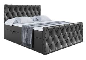 ALTDECOR Boxspringbett mit Topper - AMAY Hochglanz Schwarz - Breite: 160 cm - H4