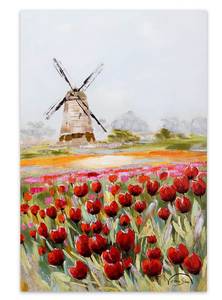 Tableau Saison des tulipes en Hollande Rouge - Bois massif - Textile - 60 x 90 x 4 cm