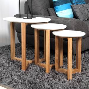 Tavolino Kumano (set da 3) Parzialmente in legno massello di quercia Bianco opaco