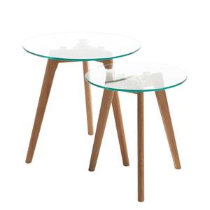 Tables d'appoint Lingbo (lot de 2) Marron - Verre - Bois massif - 50 x 50 x 45 cm