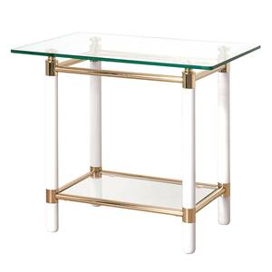 Table d'appoint Moselle II Acier / Bois massif - Plaqué or / Blanc brillant