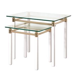 Table d'appoint Moselle IV Acier / Bois massif - Plaqué or / Blanc brillant