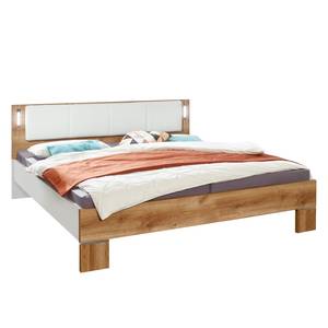 Bed Calgary (incl. verlichting) alpinewit/eikenhouten planken-look