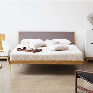 Massief houten bed Fleek I massief eikenhout - Eik - Stof Gaia: Bruin-Grijs - 160 x 200cm