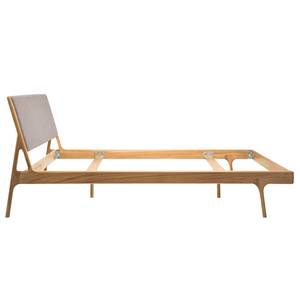 Massief houten bed Fleek I massief eikenhout - Eik - Stof Gaia: Bruin-Grijs - 160 x 200cm