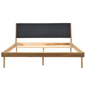 Massief houten bed Fleek I massief eikenhout - Eik - Stof Muya: Antraciet - 160 x 200cm