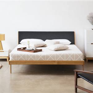 Massief houten bed Fleek I massief eikenhout - Eik - Stof Muya: Antraciet - 160 x 200cm