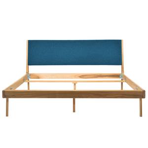 Massief houten bed Fleek I massief eikenhout - Eik - Stof Muya: Petrolblauw - 160 x 200cm