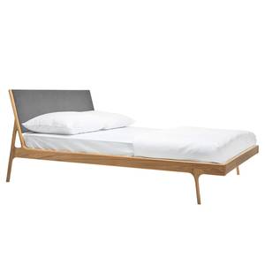 Massief houten bed Fleek I massief eikenhout - Eik - Stof Gaia: Grijs - 160 x 200cm