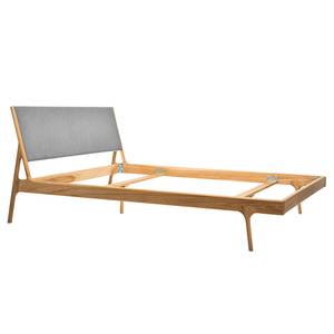 Massief houten bed Fleek I massief eikenhout - Eik - Stof Gaia: Lichtgrijs - 160 x 200cm