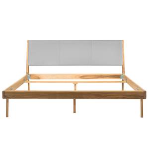 Massief houten bed Fleek I massief eikenhout - Eik - Leer Tupi: Lichtgrijs - 160 x 200cm