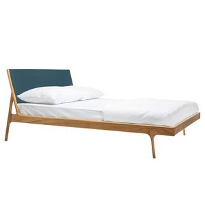 Massief houten bed Fleek I massief eikenhout - Eik - Leer Tupi: Petrolblauw - 160 x 200cm
