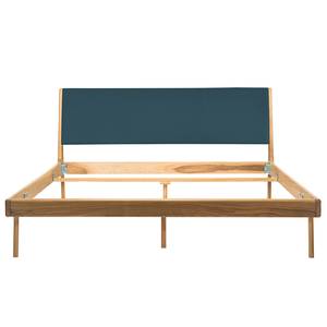 Massief houten bed Fleek I massief eikenhout - Eik - Leer Tupi: Petrolblauw - 160 x 200cm