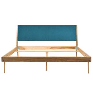 Massief houten bed Fleek I massief eikenhout - Eik - Stof Gaia: Petrolblauw - 160 x 200cm