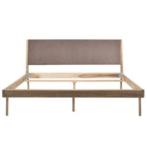 Massief houten bed Fleek I massief eikenhout - Lichte eikenhouten - Stof Gaia: Bruin-Grijs - 160 x 200cm