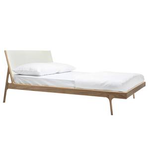 Massief houten bed Fleek I massief eikenhout - Lichte eikenhouten - Leer Tupi: Crèmekleurig - 160 x 200cm