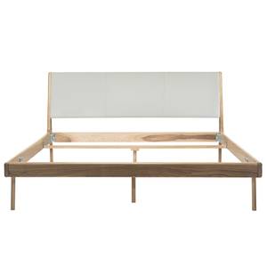 Massief houten bed Fleek I massief eikenhout - Lichte eikenhouten - Leer Tupi: Crèmekleurig - 160 x 200cm