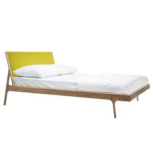 Massief houten bed Fleek I massief eikenhout - Lichte eikenhouten - Stof Muya: Geel - 160 x 200cm