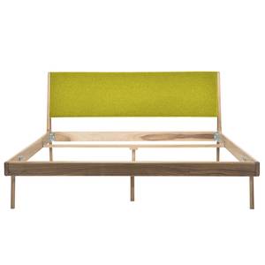 Massief houten bed Fleek I massief eikenhout - Lichte eikenhouten - Stof Muya: Geel - 160 x 200cm