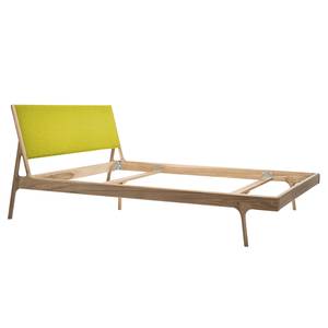 Massief houten bed Fleek I massief eikenhout - Lichte eikenhouten - Stof Muya: Geel - 160 x 200cm