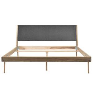 Massief houten bed Fleek I massief eikenhout - Lichte eikenhouten - Stof Gaia: Grijs - 160 x 200cm