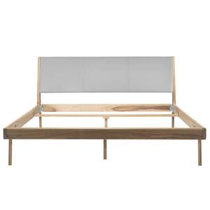 Massief houten bed Fleek I massief eikenhout - Lichte eikenhouten - Leer Tupi: Lichtgrijs - 160 x 200cm