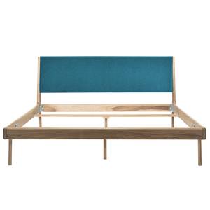 Massief houten bed Fleek I massief eikenhout - Lichte eikenhouten - Stof Gaia: Petrolblauw - 160 x 200cm