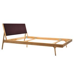 Massief houten bed Fleek I massief eikenhout - Eik - Stof Muya: Aubergine - 180 x 200cm