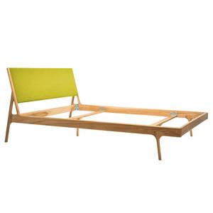 Massief houten bed Fleek I massief eikenhout - Eik - Stof Muya: Geel - 180 x 200cm