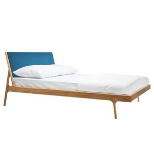 Massief houten bed Fleek I massief eikenhout - Eik - Stof Muya: Petrolblauw - 180 x 200cm