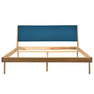 Massief houten bed Fleek I massief eikenhout - Eik - Stof Muya: Petrolblauw - 180 x 200cm