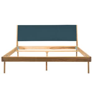 Massief houten bed Fleek I massief eikenhout - Eik - Leer Tupi: Petrolblauw - 180 x 200cm