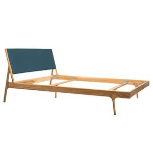 Massief houten bed Fleek I massief eikenhout - Eik - Leer Tupi: Petrolblauw - 180 x 200cm